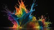 Vibrant paint splash explosion on dark background. Abstract art and dynamic motion concept.