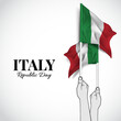 Republic Day Italy. Hands with flags. Vector Illustration.
