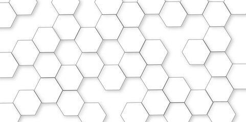 Wall Mural - Abstract white background with hexagon and hexagonal background. Luxury white pattern with hexagons. abstract 3d hexagonal background with shadow. 3D futuristic abstract honeycomb mosaic background.