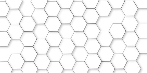 Wall Mural - Abstract white background with hexagon and hexagonal background. Luxury white pattern with hexagons. abstract 3d hexagonal background with shadow. 3D futuristic abstract honeycomb mosaic background.