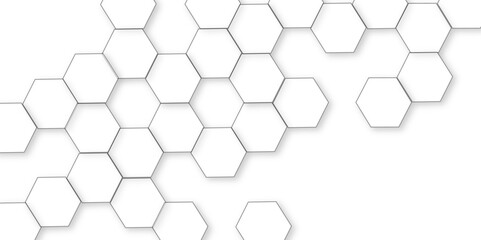 Wall Mural - Abstract white background with hexagon and hexagonal background. Luxury white pattern with hexagons. abstract 3d hexagonal background with shadow. 3D futuristic abstract honeycomb mosaic background.