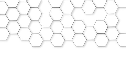 Wall Mural - Abstract white background with hexagon and hexagonal background. Luxury white pattern with hexagons. abstract 3d hexagonal background with shadow. 3D futuristic abstract honeycomb mosaic background.