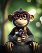 A funny monkey poses for the camera wearing glasses.