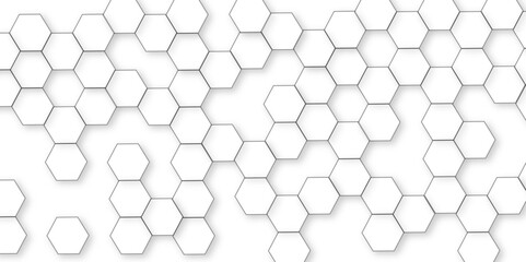 Wall Mural - Abstract white background with hexagon and hexagonal background. Luxury white pattern with hexagons. abstract 3d hexagonal background with shadow. 3D futuristic abstract honeycomb mosaic background.