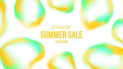 Leinwandbilder - Summer Sale Banner. Summertime Sale promotion background with vibrant bubbles. Vivid fluid blurred colors. Yellow and green color gradients. Vector illustration.