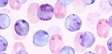 Tranquil Watercolor Polka Dots In Lavender On Pale Pink, Hand-painted Gently.