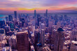 Chicago cityscape aerial view,  High rise buildings, cloudy sky background, Chicago, United States	
