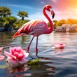  flamingo stand in the water with beautiful background nature 4k wallpaper