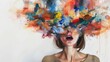 Woman dynamic explosion paint strokes mental health scream raw emotions