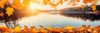 banner of lake with leaves in autumn
