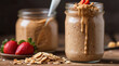 Overnight peanut butter oatmeal with strawberries in a jar