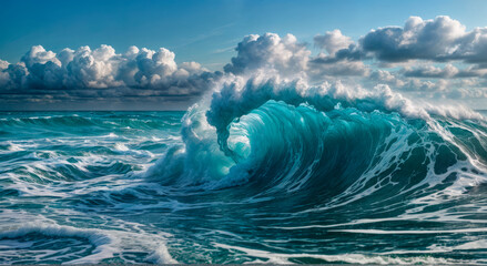 Wall Mural - Beautiful wave on the background of the seascape