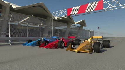 Aufkleber - Racing Car Ready To Start. Waiting On The Start Line. Sports And Car Racing Related 3D Animation.