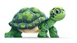 The cute and funny green tortoise with shell is crawling sideways. A modern flat illustration of a baby animal on a white background in colored flat modern shapes.