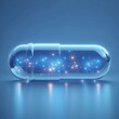 Futuristic capsule with cosmic sparkle, evoking advanced healthcare innovation. Shining stars inside imply magical, scientific discovery. Perfect for illustrating next-gen medical treatments.