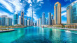 Dubai downtown modern skyscrapers on the water canal