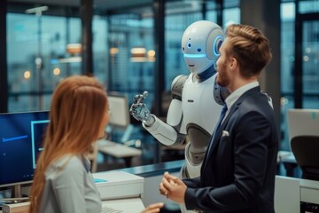 Poster - Human-robot collaboration depicted with a robot interacting with office workers