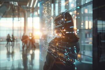 Poster - A business professional's silhouette against a backdrop of futuristic technology, signifying digital transformation and connectivity in business