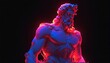 red neon light glowing god zeus greek statue on plain black background from Generative AI
