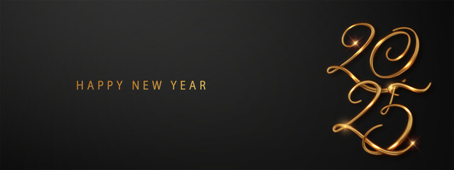 Wall Mural - 2025 greeting happy new year card with place for congratulations. on dark background.