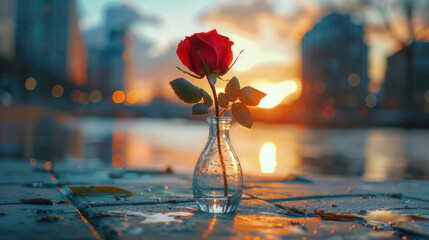 Wall Mural - Single red rose in glass vase