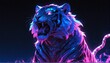 roaring tiger blue neon light glowing statue on plain black background from Generative AI