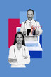 © deagreez - Creative vertical image collage doctors medical healthcare examination computer laptop pharmacy check diagram consultation