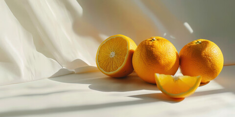 Wall Mural - Group of oranges on white sheet