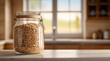 Jar full of rolled oats on the kitchen counter