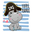 Cartoon Hippo in a pirate hat on a striped
