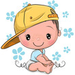 Cute Cartoon Baby boy is sitting with yellow cap