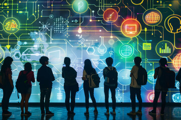 Poster - Group of students fascinated by interactive digital display