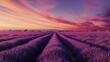 An endless lavender field at sunset