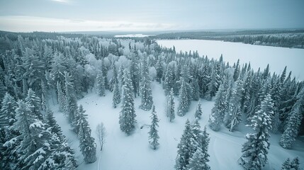 Poster - An expansive view of a boreal forest during winter