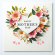 Card heart decorated with flowers for Mother's Day, Happy Mother's day usable for social media, banner space for copy created with generative ai