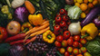 Bountiful harvest of vegetables aligned, vivid natural hues, wholesome plant-based goodness