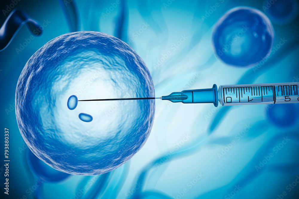 the in vitro fertilization process with a detailed depiction of a sperm ...