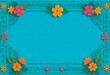 Papel Picado vector template design in turquoise, Mexican paper decoration with flowers and geometric shapes background & banner created with generative ai