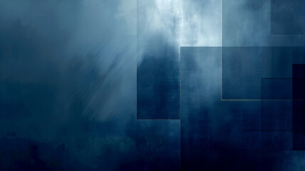 Wall Mural - Blue rough abstract grunge background with painted squares and gold border