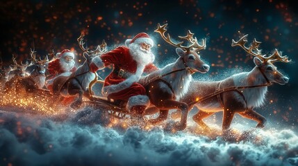 santa claus and rudolph sledding