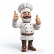 Isolated smiling chef character in white uniform on white background