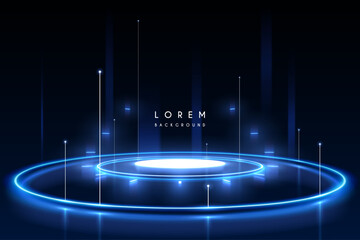 Wall Mural - technology blue circle light stage on black background