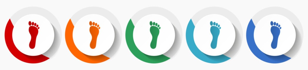 Aufkleber - Human foot print vector icon set, flat icons for logo design, webdesign and mobile applications, colorful round buttons