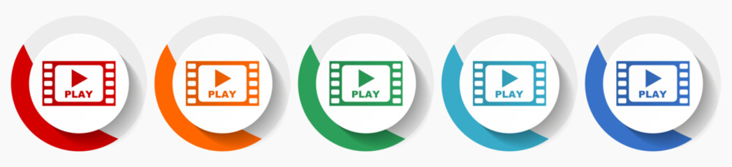 Poster - Video, cinema vector icon set, flat icons for logo design, webdesign and mobile applications, colorful round buttons