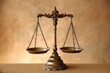 close-up shot of an antique scale of justice, symbolizing the traditional values and principles of the legal system, against a subdued backdrop.