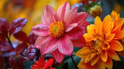 Canvas Print - Autumn garden flowers up close