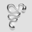 3D chrome liquid metal letter F, with a reflective glossy finish and abstract blob shape, designed for Y2K silver typography alphabet