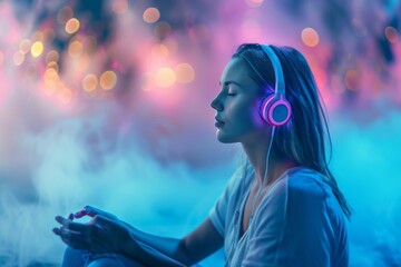 Sticker - Boost Mental Health with Quality Sleep: Listening to Mindfulness Exercises and Using Earphones for Positive Guided Relaxation.