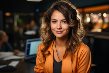 Poster - Woman with long hair and smile on her face.