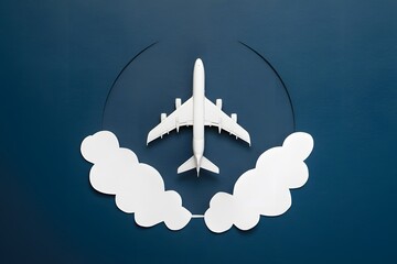 Wall Mural - A white airplane soaring through a clear blue sky with fluffy clouds below